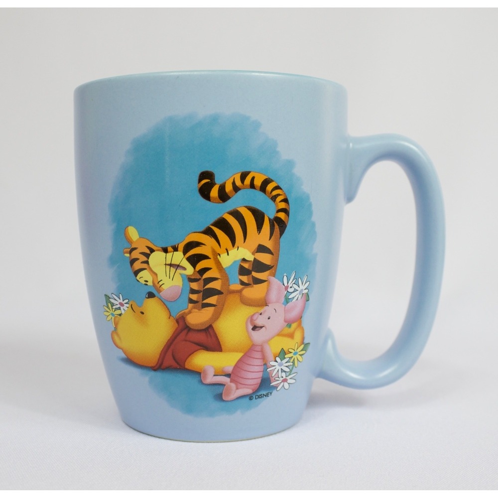Disney Store Winnie the Pooh Tigger Piglet Blue Flowers Coffee Tea Mug